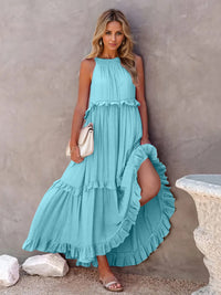 Thumbnail for Ruffled Sleeveless Tiered Maxi Dress with Pockets