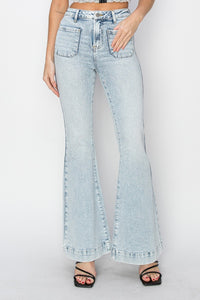 Thumbnail for Risen Full Size High Rise Front Patch Pocket Flare Jeans