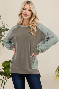 Thumbnail for Celeste Full Size High-Low Contrast Round Neck Sweatshirt