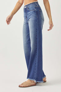 Thumbnail for RISEN High Waist Raw Hem Wide Leg Jeans