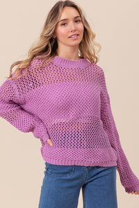 Thumbnail for BiBi Openwork Long Sleeve Knit Top