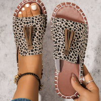 Thumbnail for Fringe Leopard Open Toe Sandals