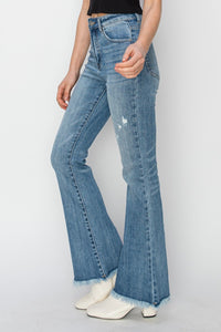 Thumbnail for RISEN High Rise Frayed Hem Bootcut Jeans