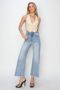 Thumbnail for RISEN High Rise Crop Wide Fray Hem Jeans