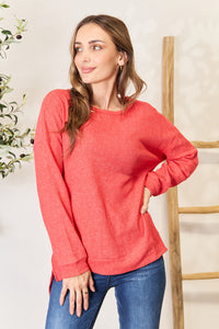 Thumbnail for Basic Bae Round Neck Drop Shoulder Slit Sweatshirt