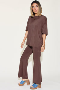 Thumbnail for Basic Bae Full Size Bamboo Drop Shoulder T-Shirt and Flare Pants Set