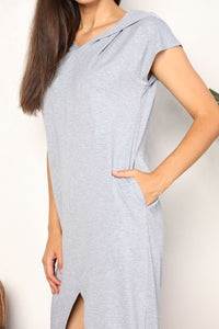 Thumbnail for Perfee Short Sleeve Front Slit Hooded Dress