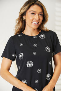 Thumbnail for Double Take Dandelion Print Round Neck T-Shirt