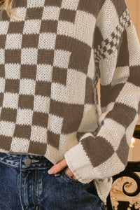 Thumbnail for BiBi Checkered Contrast Chunky Sweater