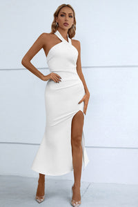 Thumbnail for Halter Neck Split Fishtail Bodycon Dress