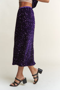 Thumbnail for J.NNA Sequin Back Slit Midi Skirt