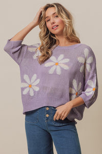 Thumbnail for BiBi Floral Pattern Slit Sweater