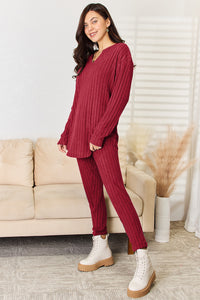 Thumbnail for Basic Bae Full Size Notched Long Sleeve Top and Pants Set