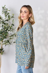 Thumbnail for Heimish Full Size Floral Half Button Long Sleeve Blouse