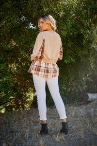 Thumbnail for And The Why Full Size Double Layered Plaid Contrast Sweatshirt