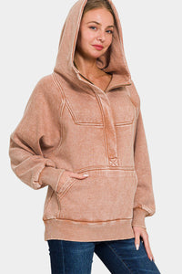 Thumbnail for Zenana Acid Wash Fleece Kangaroo Hoodie