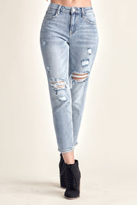 Thumbnail for RISEN Distressed Slim Cropped Jeans