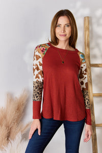 Thumbnail for Hailey & Co Full Size Leopard Waffle-Knit Blouse