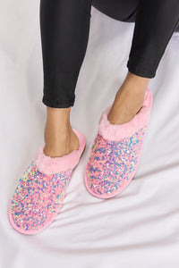 Thumbnail for Forever Link Sequin Plush Round Toe Slippers