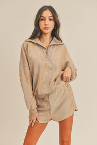 Thumbnail for MABLE Corduroy Half Zip Top and Shorts Set