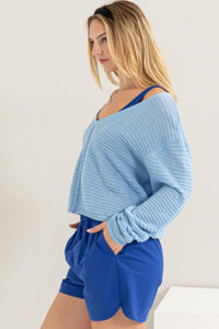 Thumbnail for HYFVE V-Neck Stripe Texture Long Sleeve Top