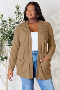 Thumbnail for Basic Bae Full Size Ribbed Open Front Cardigan with Pockets