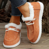 Thumbnail for Lace Up Round Toe Furry Sneakers