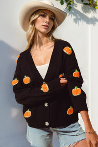 Thumbnail for Double Take Full Size Pumpkin Button Up Long Sleeve Cardigan