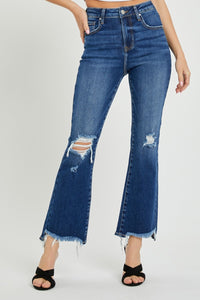 Thumbnail for RISEN High Rise Distressed Crop Flare Jeans