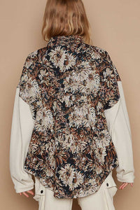 Thumbnail for POL Contrast Sleeves Button Down Floral Jacquard Shirt