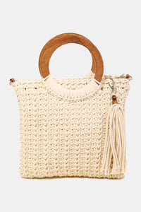 Thumbnail for Fame Crochet Knit Convertible Tote Bag with Tassel