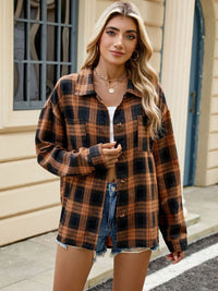 Thumbnail for Plaid Collared Neck Long Sleeve Shirt