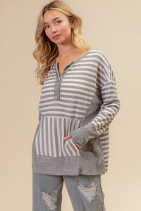 Thumbnail for BiBi Striped Thumbhole Long Sleeve Top