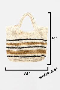 Thumbnail for Fame Striped Straw Braided Tote Bag