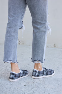 Thumbnail for Forever Link Plaid Plush Flat Sneakers