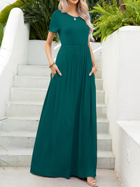 Thumbnail for Round Neck Short Sleeve Maxi Dress with Pockets