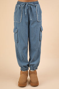 Thumbnail for VERY J Washed Drawstring Jogger Cargo Jeans