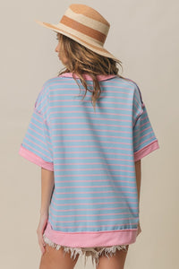 Thumbnail for BiBi Exposed Seam Stripe Contrast T-Shirt