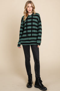 Thumbnail for BOMBOM Drawstring Striped Dropped Shoulder Hoodie