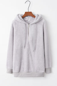 Thumbnail for Full Size Quarter-Zip Drawstring Teddy Hoodie