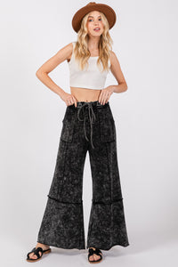 Thumbnail for SAGE + FIG Mineral Washed Terry Wide Leg Pants