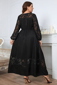 Thumbnail for Honey Melo Apparel Plus Size Embroidery Round Neck Long Sleeve Maxi Dress