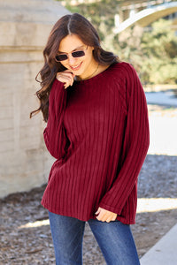 Thumbnail for Basic Bae Full Size Ribbed Round Neck Long Sleeve Knit Top