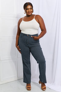 Thumbnail for Judy Blue Cassidy Full Size High Waisted Tummy Control Striped Straight Jeans