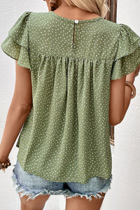 Thumbnail for Perfee Printed Round Neck Puff Sleeve Blouse