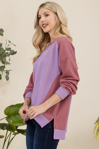 Thumbnail for Celeste Full Size High-Low Contrast Round Neck Sweatshirt