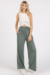 Thumbnail for Mittoshop Stretch Banded Waist Wide Leg Pants with Pockets