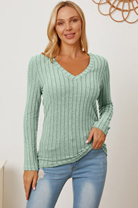 Thumbnail for Basic Bae Full Size Ribbed V-Neck Long Sleeve T-Shirt