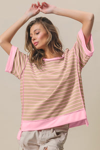 Thumbnail for BiBi Exposed Seam Stripe Contrast T-Shirt