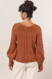 Thumbnail for HYFVE Cable-Knit Round Neck Raglan Sleeve Sweater